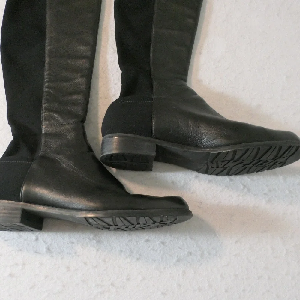 Stuart Weitzman Women Boots 6.5 Black Leather 5050 Over The Knee Minimalist